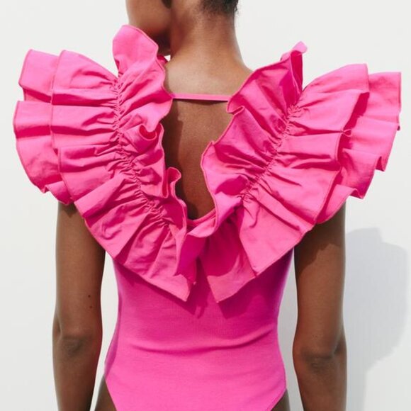Zara Pink Ruffled Bodysuit - Picture 4 of 11
